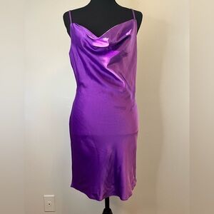 Nasty Gal Collection Sought After Cowl Satin Dress Sz 10 Purple NWT